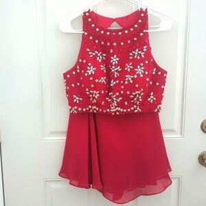 Two piece formal prom bejeweled rhinestone red dress